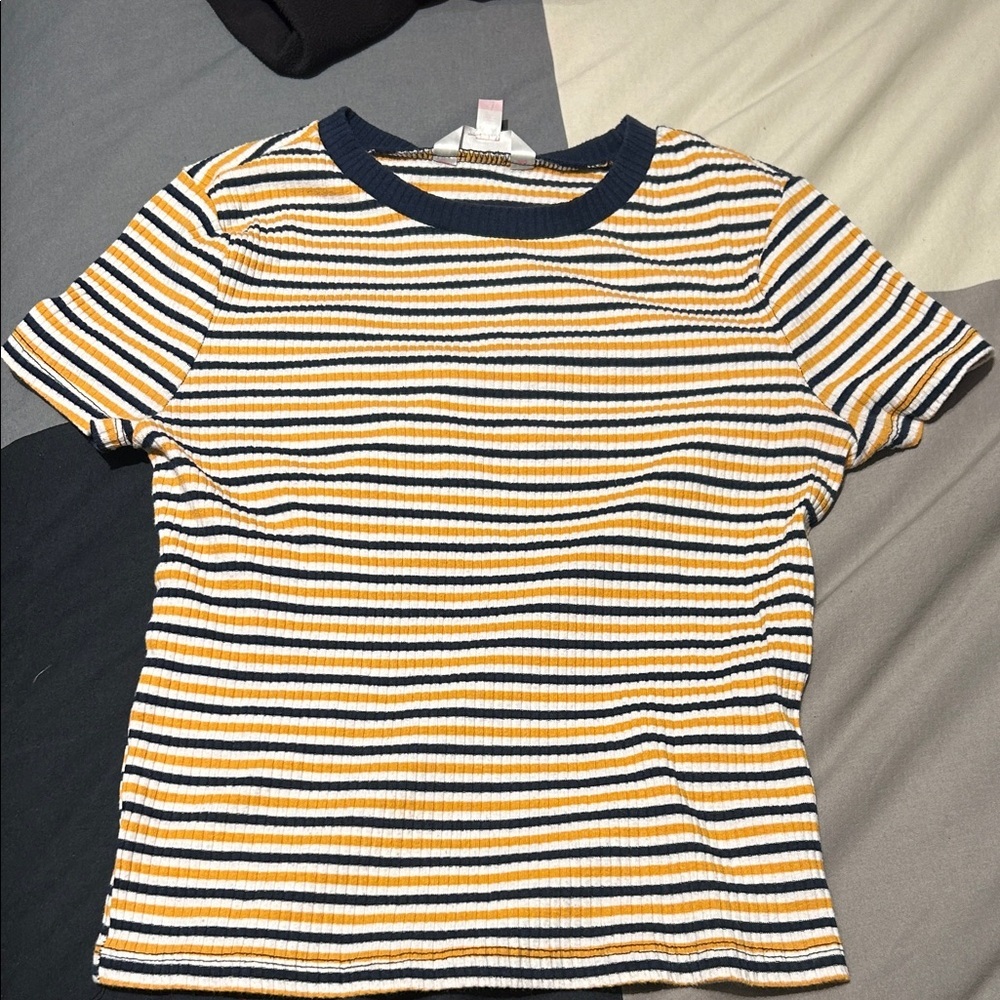 No Boundaries Navy and Mustard Striped Tee